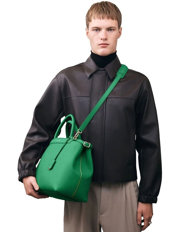 The Large Palais Leather Top Handle Bag in Emerald Green image 3
