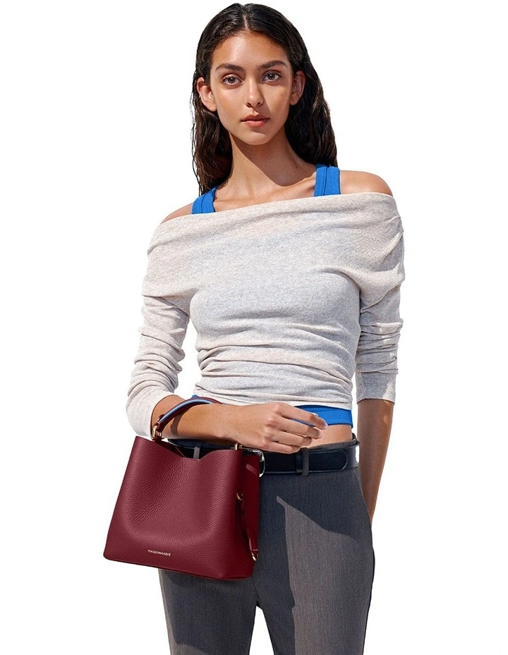 The Mini Leather Bucket Bag in Plum Sky image 3