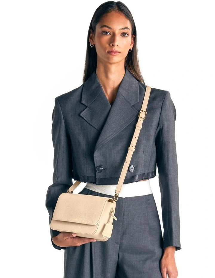The Medium Flap Leather Crossbody Bag in Saharan Nude image 2