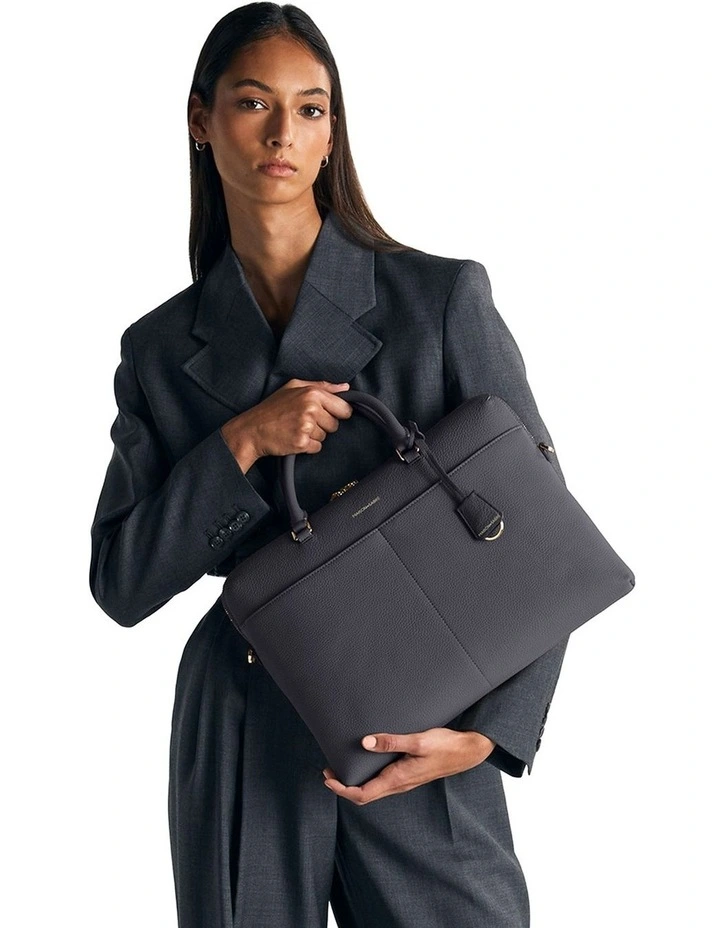 The Leather Laptop Bag in Graphite Grey image 2