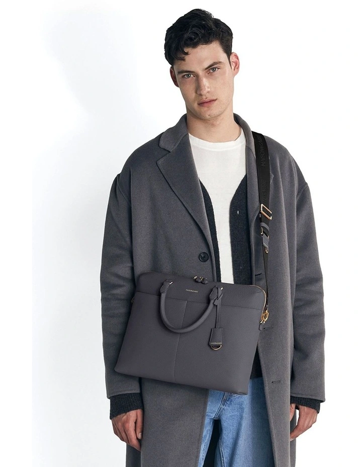 The Leather Laptop Bag in Graphite Grey image 3