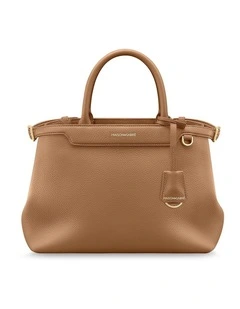 The Medium Palais Leather Top Handle Bag in Sandstone Brown