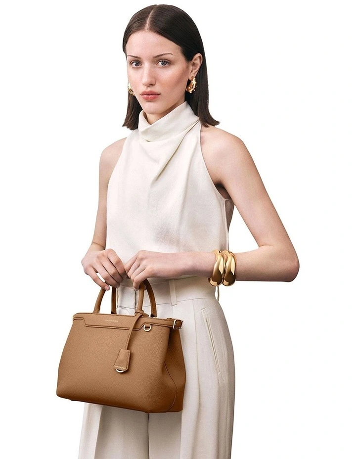 The Medium Palais Leather Top Handle Bag in Sandstone Brown image 2