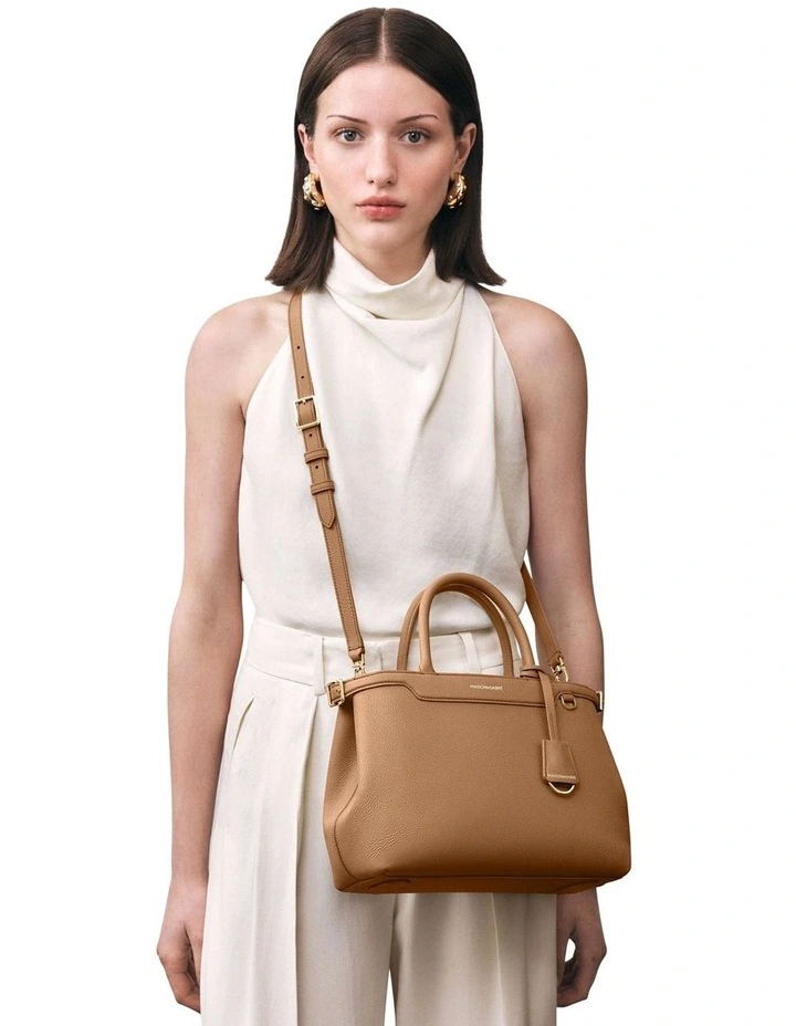 The Medium Palais Leather Top Handle Bag in Sandstone Brown image 3