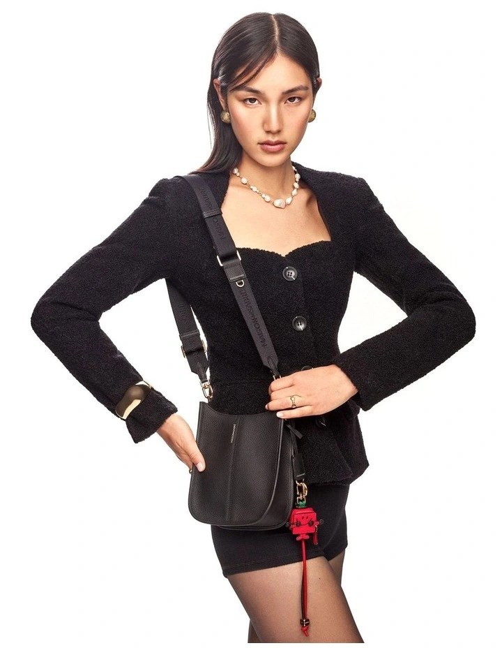 The Mini Leather Saddle Bag in Black Caviar image 2
