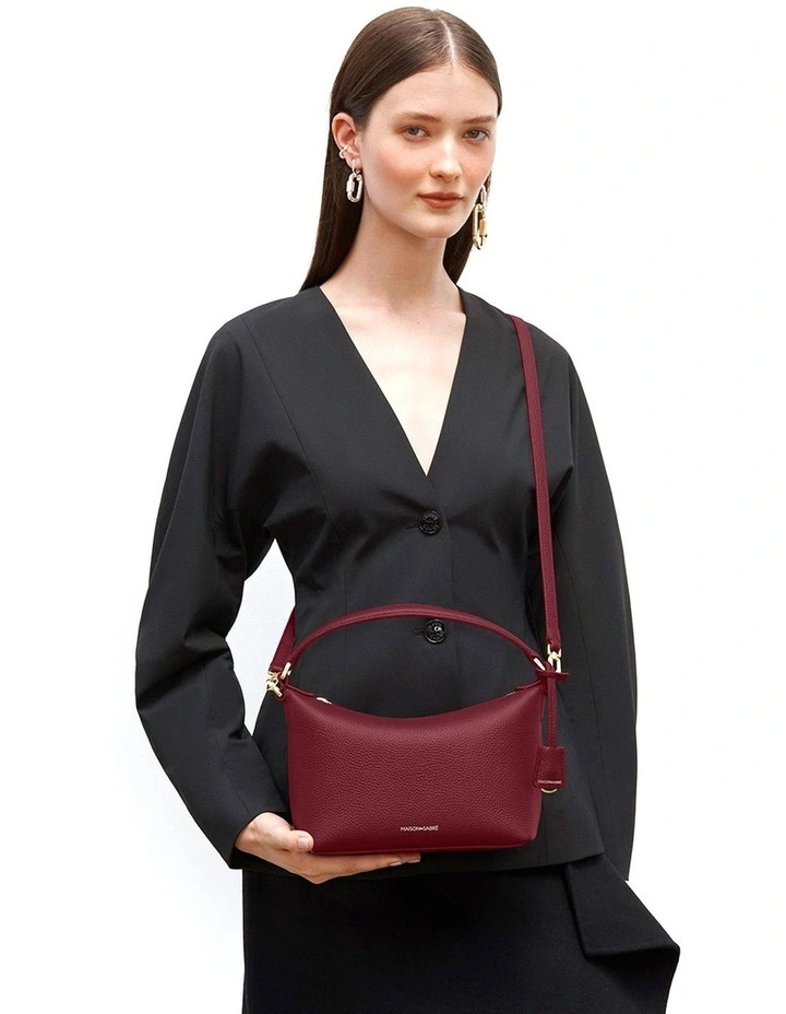 The Small Soft Leather Hobo Bag in Plum Red image 2