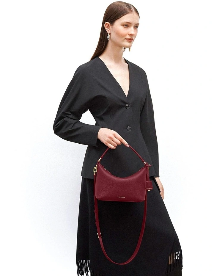 The Small Soft Leather Hobo Bag in Plum Red image 3