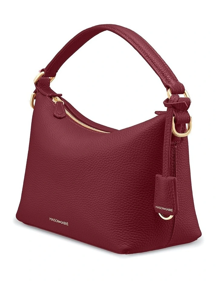The Small Soft Leather Hobo Bag in Plum Red image 5