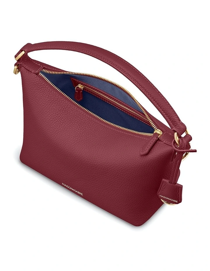 The Small Soft Leather Hobo Bag in Plum Red image 7