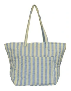 Butter Seersucker Quilted Tote Bag in Blue