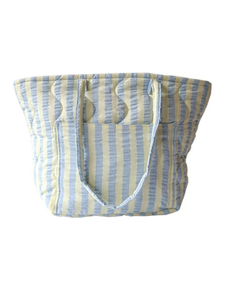 Butter Seersucker Quilted Tote Bag in Blue image 2