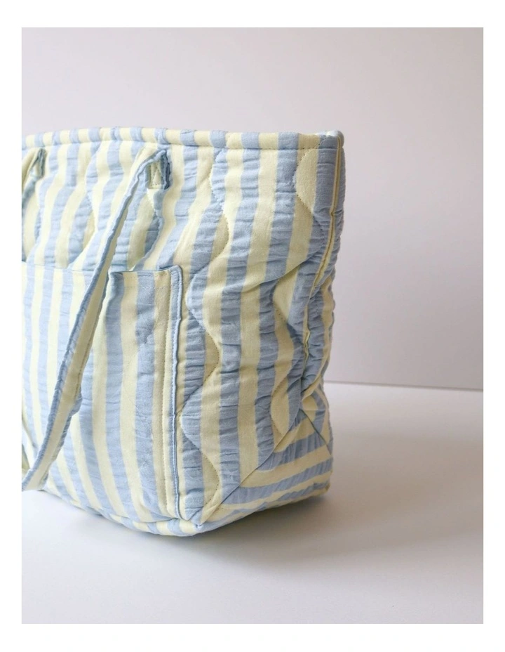 Butter Seersucker Quilted Tote Bag in Blue image 4