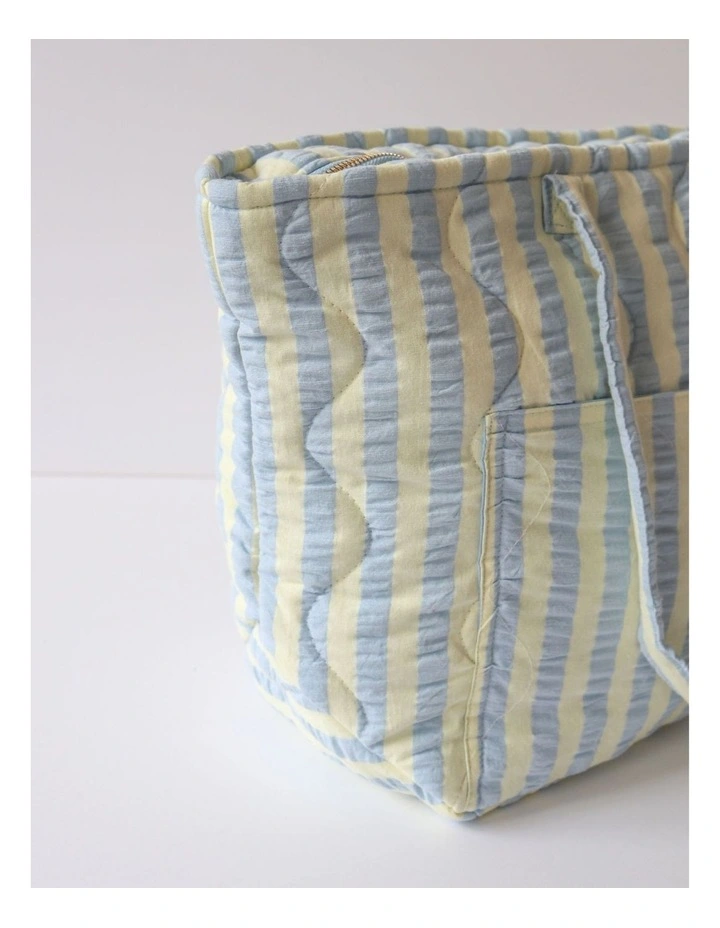 Butter Seersucker Quilted Tote Bag in Blue image 5