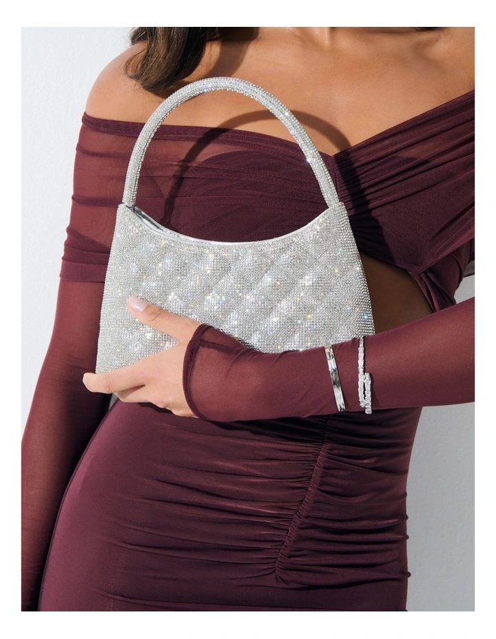 Dillion Rhinestone Shoulder Bag in Silver image 5