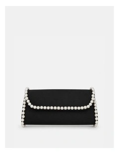 Yvette Pearl Trim Clutch Bag in Black