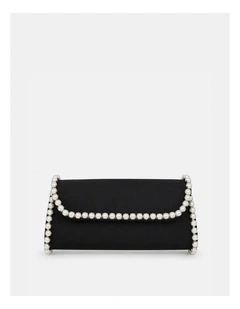 Yvette Pearl Trim Clutch Bag in Black