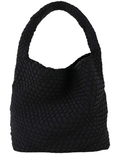 Layla Woven Shoulder Tote Bag in Black