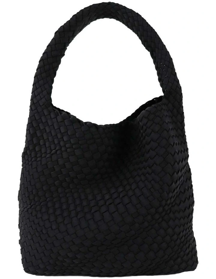 Layla Woven Shoulder Tote Bag in Black image 1