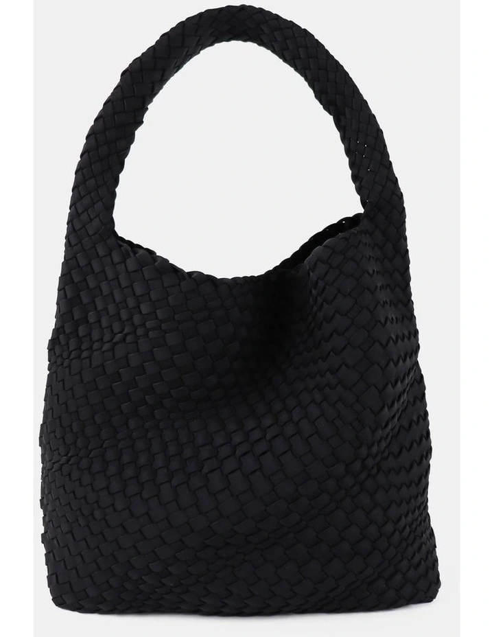 Layla Woven Shoulder Tote Bag in Black image 1