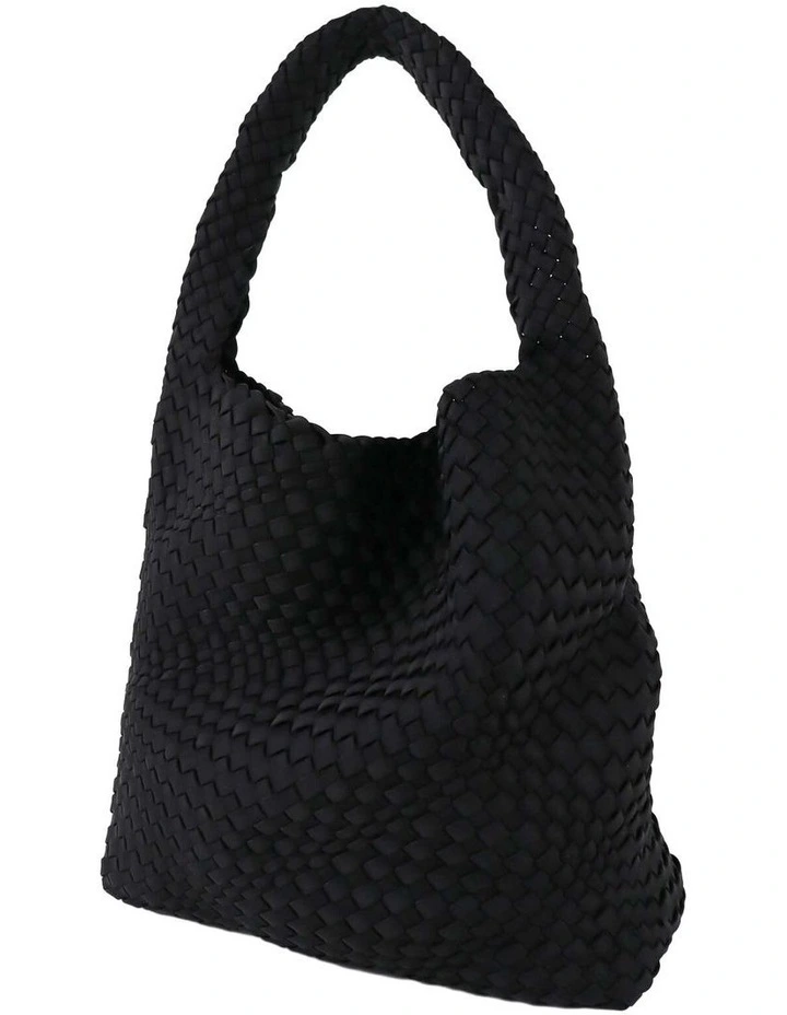 Layla Woven Shoulder Tote Bag in Black image 3