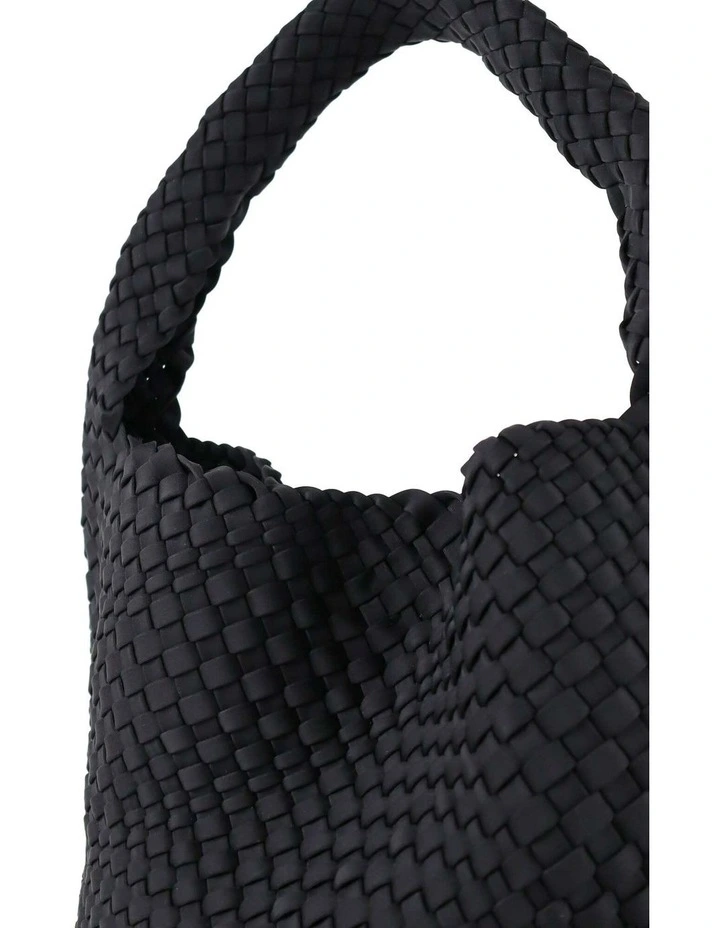 Layla Woven Shoulder Tote Bag in Black image 5