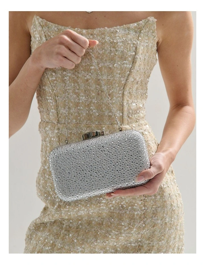 Romie Rhinestone Clutch Bag in Silver image 5