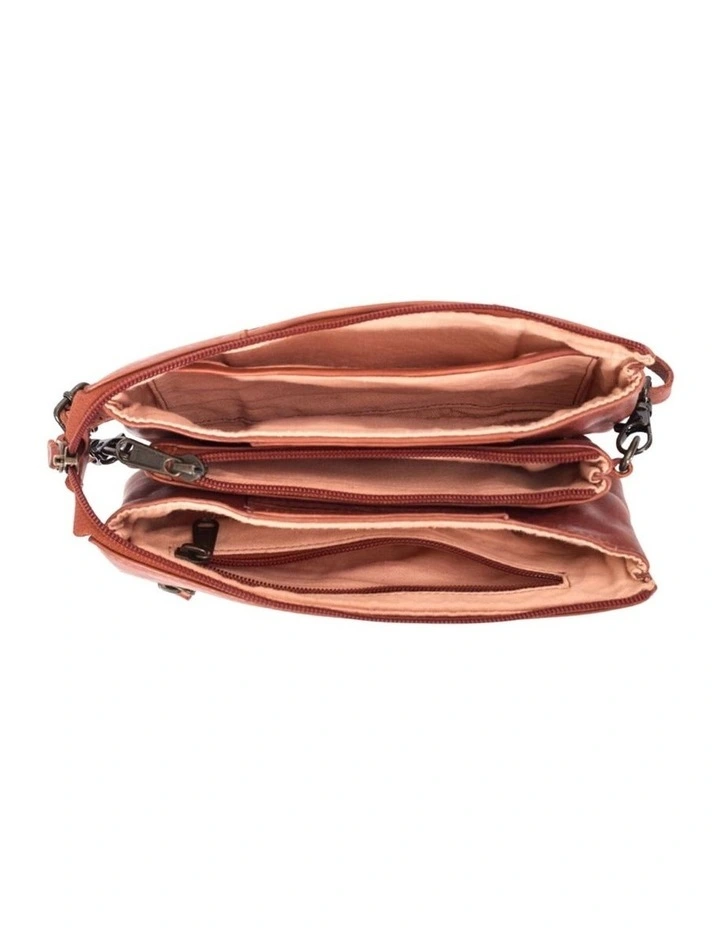Kiama Woven Panel Detail Leather Crossbody Bag in Tan image 4