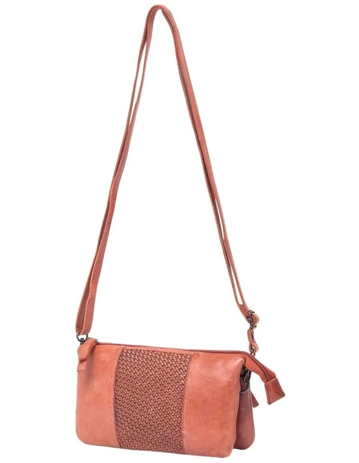 Kiama Woven Panel Detail Leather Crossbody Bag in Tan image 6