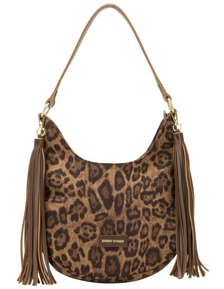 MEDIUM SCOOP TOP TASSLE BAG IN LEOPARD image 1
