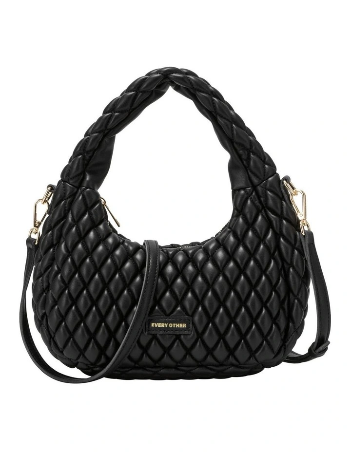 QUILTED GRAB/CROSS BODY BAG IN BLACK image 1