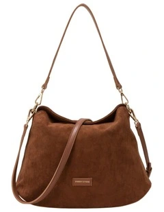FOLD TOP SHOULDER IN BROWN FAUX SUEDE