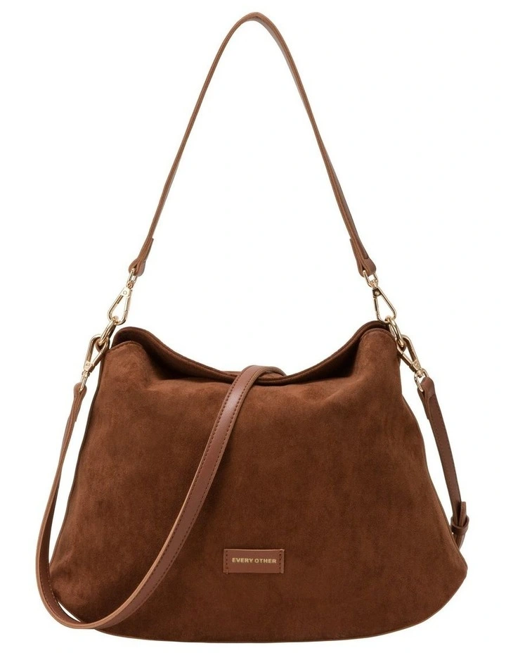 FOLD TOP SHOULDER IN BROWN FAUX SUEDE image 1