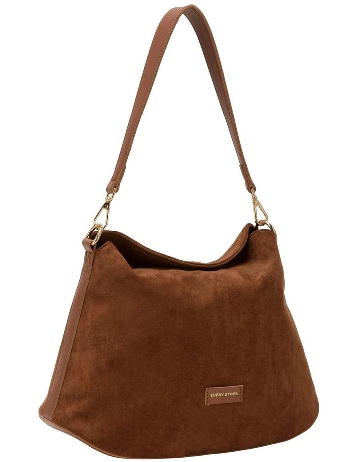 FOLD TOP SHOULDER IN BROWN FAUX SUEDE image 2