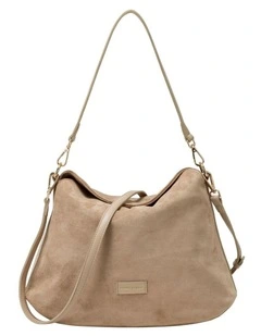 FOLD TOP SHOULDER IN SAND FAUX SUEDE