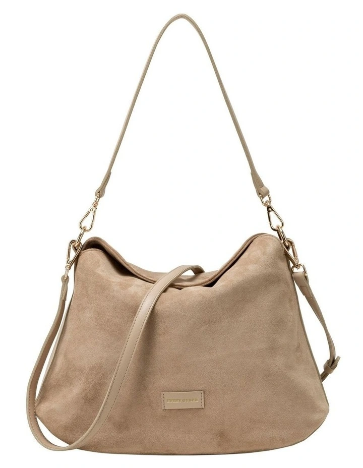 FOLD TOP SHOULDER IN SAND FAUX SUEDE image 1