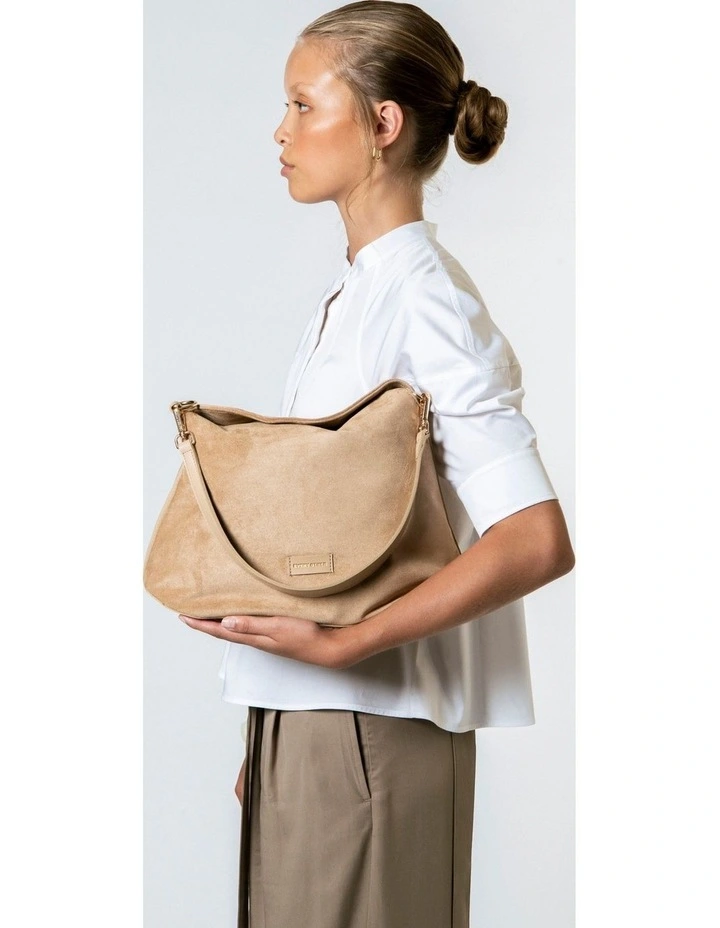 FOLD TOP SHOULDER IN SAND FAUX SUEDE image 2