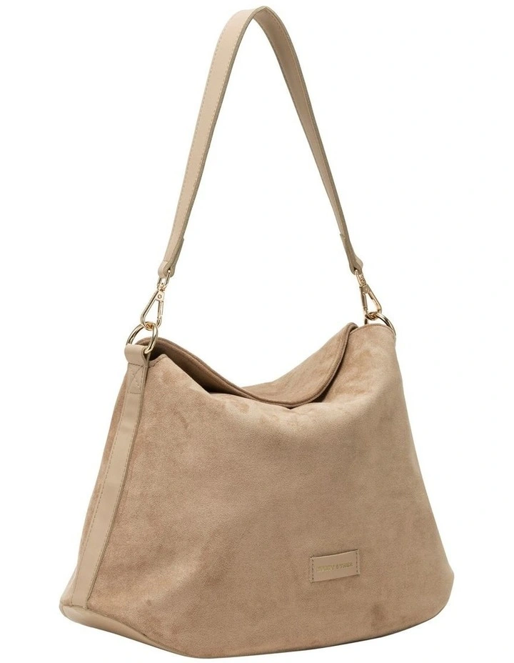 FOLD TOP SHOULDER IN SAND FAUX SUEDE image 3