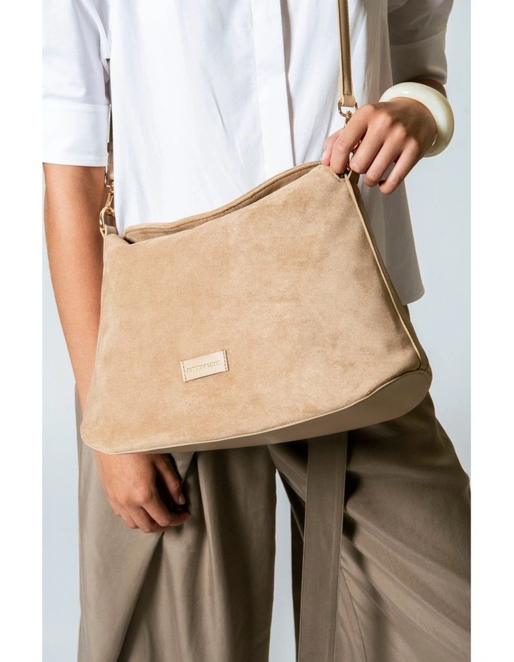 FOLD TOP SHOULDER IN SAND FAUX SUEDE image 4