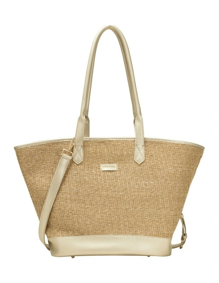 LARGE STRAW TOTE IN NATURAL STRAW WITH SOFT GOLD TRIM image 1
