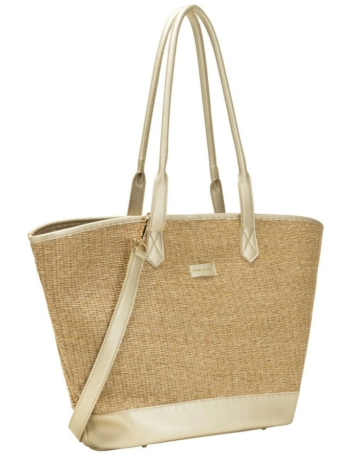LARGE STRAW TOTE IN NATURAL STRAW WITH SOFT GOLD TRIM image 3