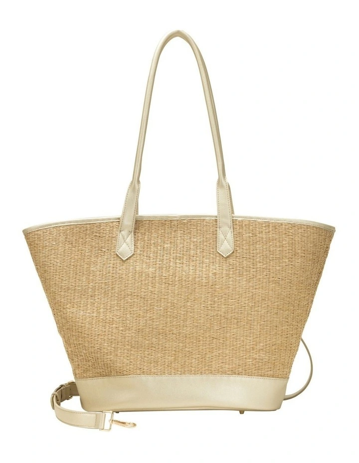 LARGE STRAW TOTE IN NATURAL STRAW WITH SOFT GOLD TRIM image 4