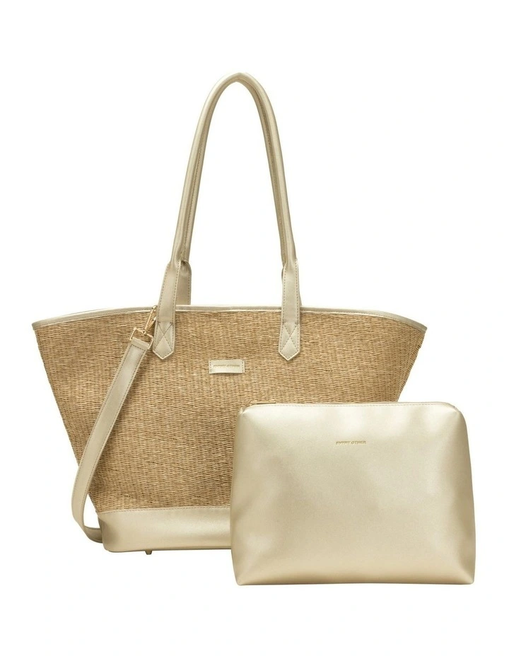LARGE STRAW TOTE IN NATURAL STRAW WITH SOFT GOLD TRIM image 7