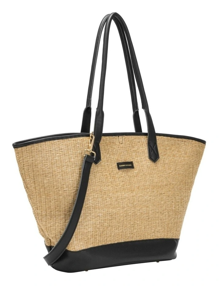 LARGE STRAW TOTE IN NATURAL STRAW WITH BLACK TRIM image 2