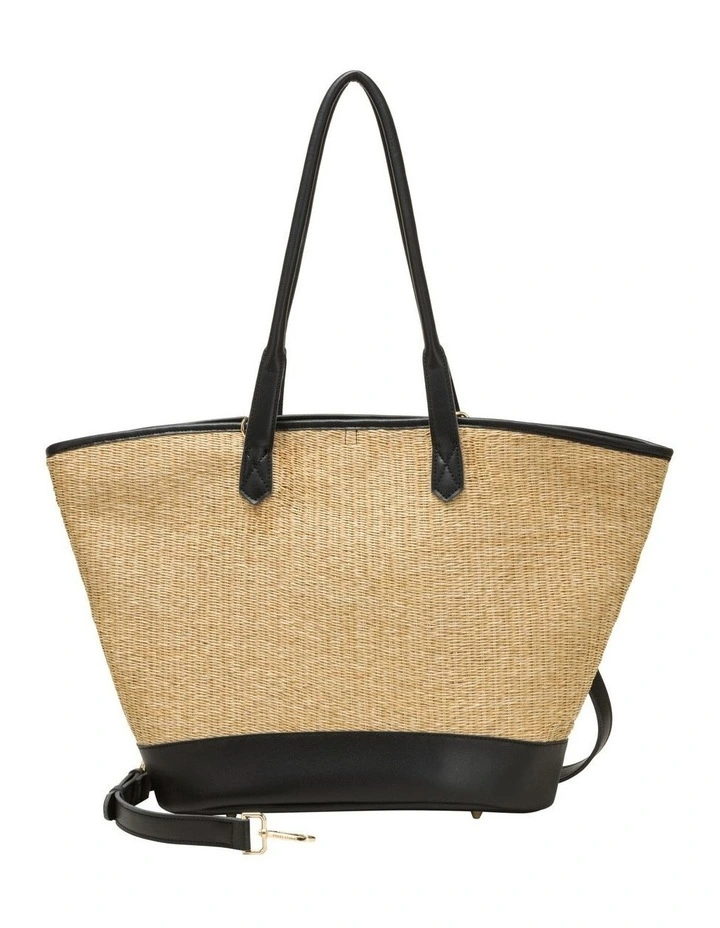 LARGE STRAW TOTE IN NATURAL STRAW WITH BLACK TRIM image 3