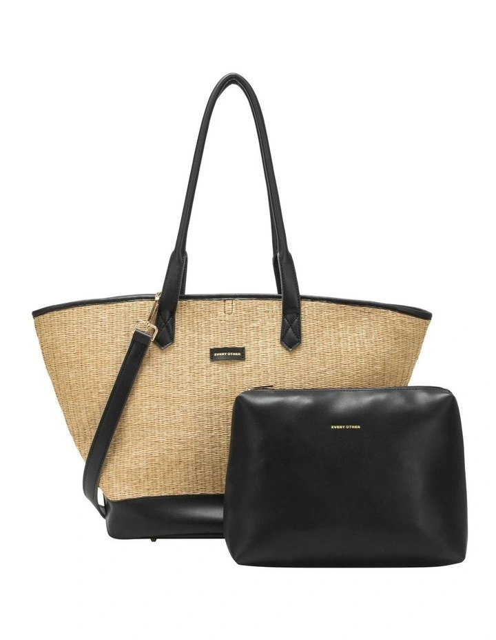 LARGE STRAW TOTE IN NATURAL STRAW WITH BLACK TRIM image 4