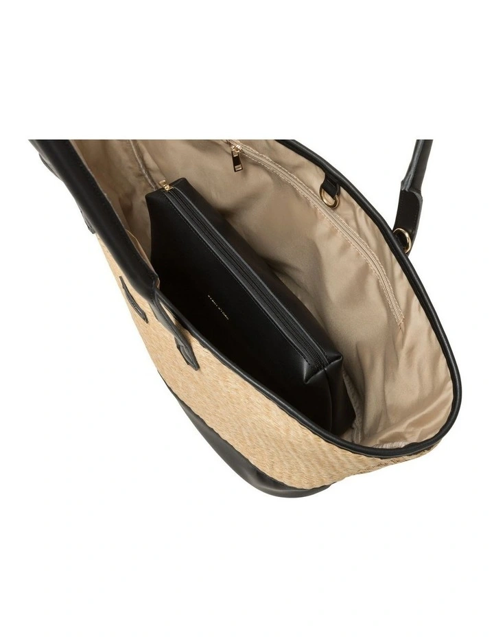 LARGE STRAW TOTE IN NATURAL STRAW WITH BLACK TRIM image 6