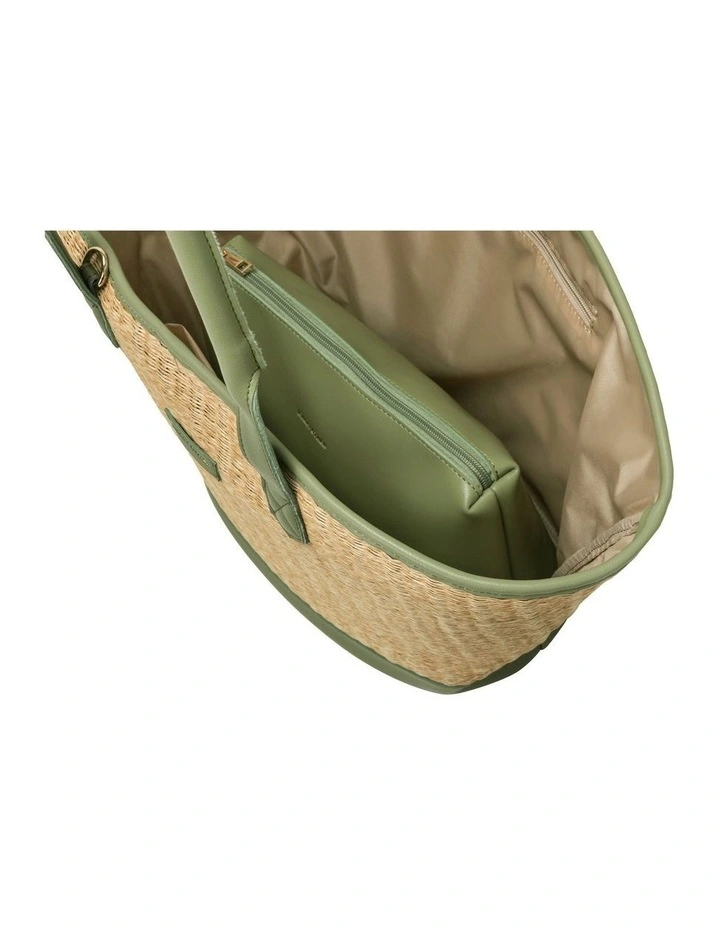 LARGE STRAW TOTE IN NATURAL STRAW WITH OLIVE TRIM image 5