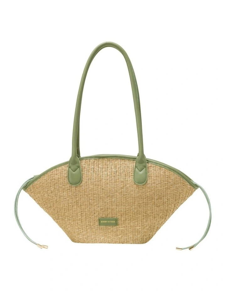 STRAW CURVE TOP SHOULDER BAG IN NATURAL STRAW WITH OLIVE TRIM image 1
