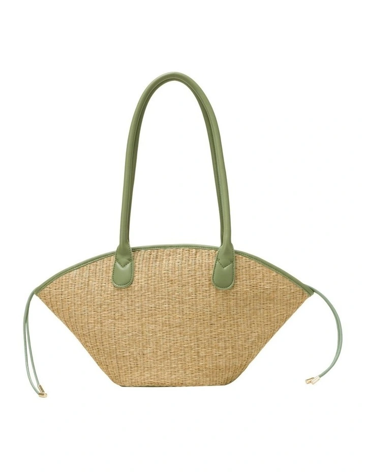 STRAW CURVE TOP SHOULDER BAG IN NATURAL STRAW WITH OLIVE TRIM image 4