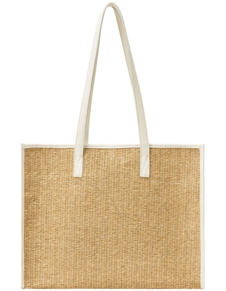 STRAW BOX TOTE BAG IN NATURAL STRAW WITH WHITE TRIM image 3